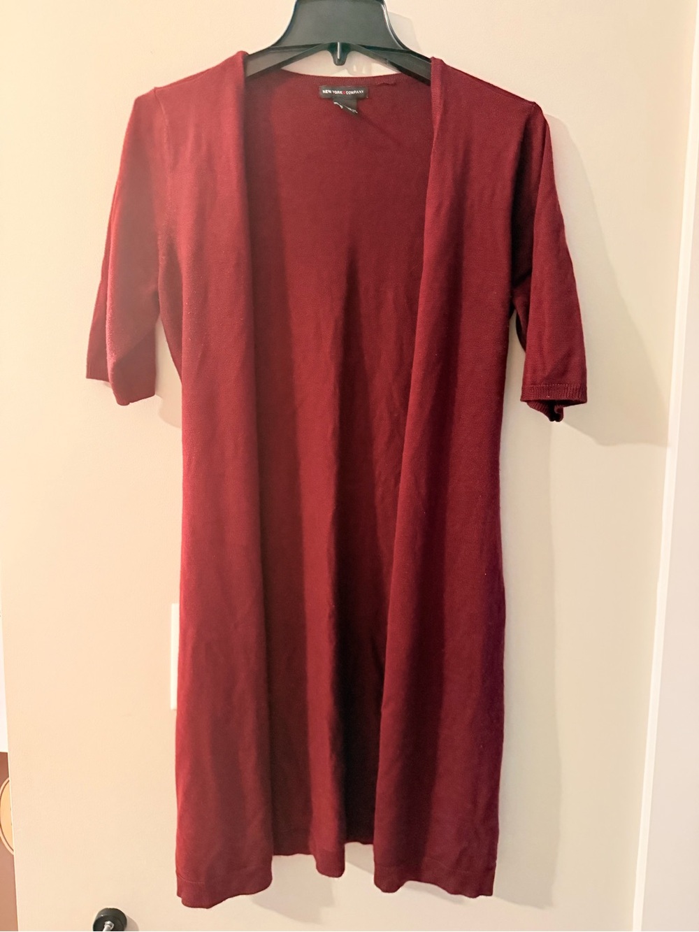 New York & Company Burgundy Open-Front Short Sleeve Cardigan